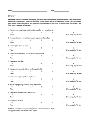 SOS-10 Psychological Well-Being Assessment Form