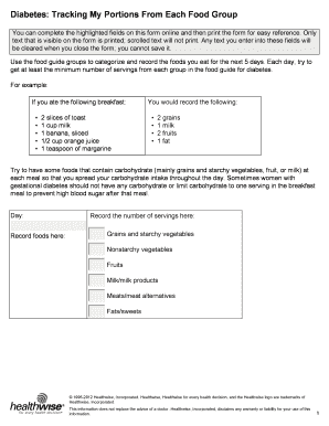 Diabetes Portion Tracking Form