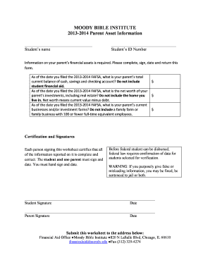 2013-2014 Parent Asset Information Form