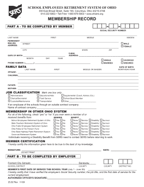 Ohio School Employees Retirement System Membership Record