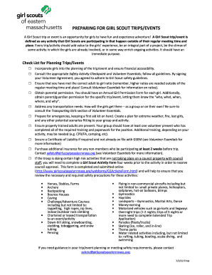 Girl Scout Trip Event Planning Checklist