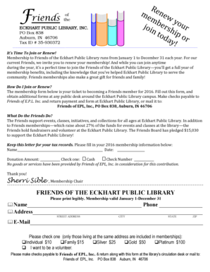 Friends of the Eckhart Public Library Membership Form