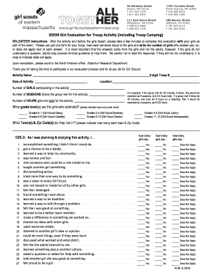 Girl Scouts Activity Evaluation Form