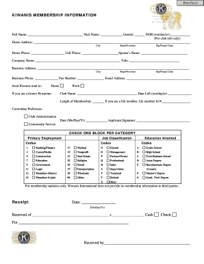 Kiwanis Membership Application Form