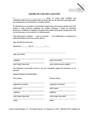 Rhode Island Living Will and Durable Power of Attorney for Healthcare
