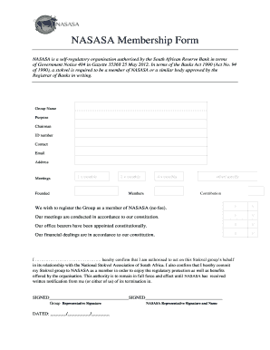 NASASA Stokvel Group Membership Form