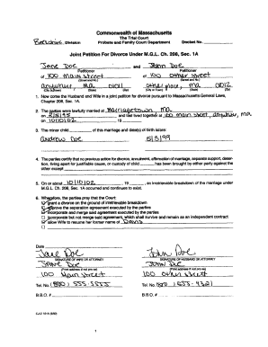Massachusetts Joint Petition for Divorce