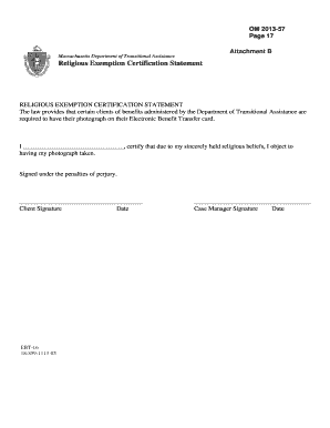 Massachusetts Religious Exemption Certification Statement