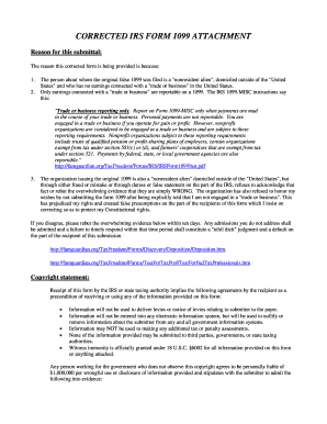 Corrected IRS Form 1099 Attachment