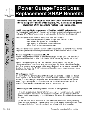 Massachusetts SNAP Food Loss Replacement Form