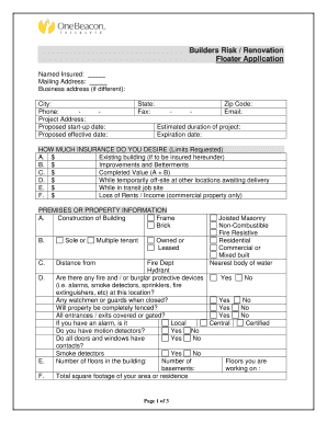 Builders Risk / Renovation Floater Application