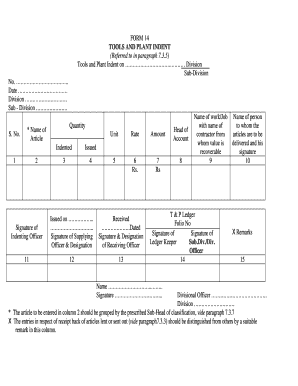 Tools and Plant Indent Form