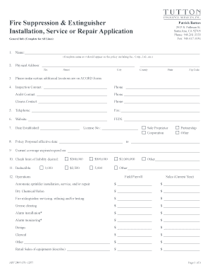 Fire Suppression and Extinguisher Insurance Application