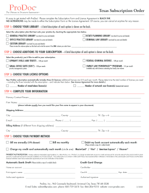 Texas Subscription Order Form