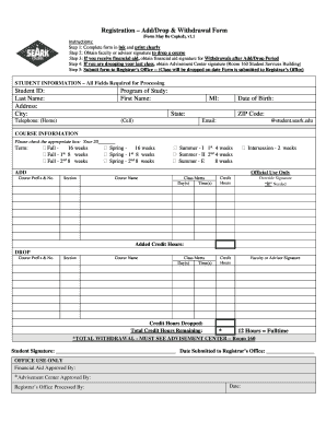 Student Registration Add Drop Withdrawal Form