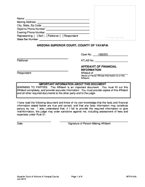 Arizona Affidavit of Financial Information