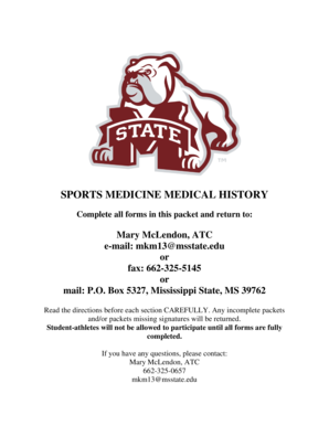 Mississippi State University Sports Medicine Medical History Form
