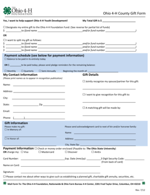 Ohio 4-H County Gift Form