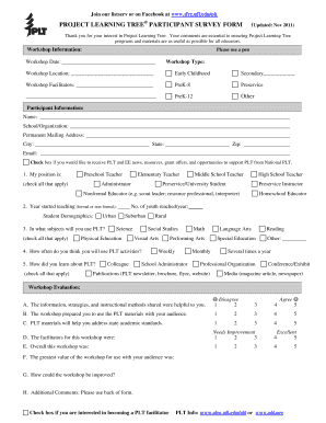 Project Learning Tree Participant Survey Form