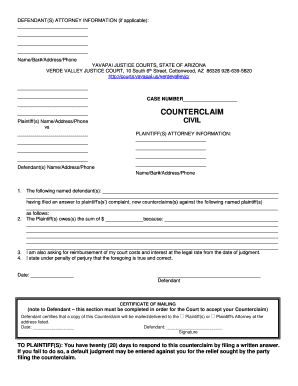 Arizona Counterclaim Form