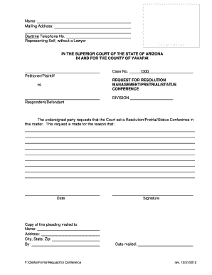 Arizona Request for Resolution Conference
