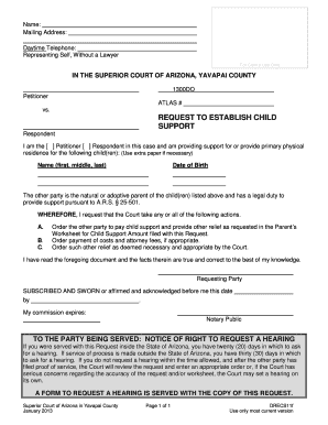 Arizona Child Support Request Form