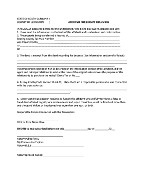 South Carolina Affidavit for Exempt Transfers
