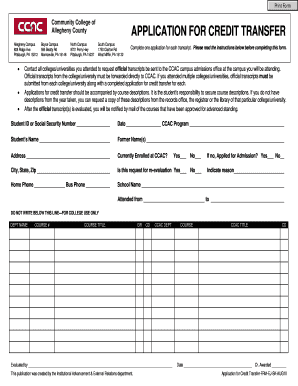 Community College of Allegheny County Credit Transfer Application