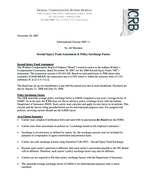 November 30, 2007 Informational Circular 200711 To: All Members Second Injury Fund Assessment &amp