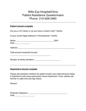 Patient Assistance Questionnaire