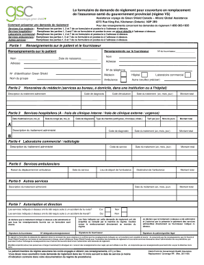 Formulaire de demande de règlement pour couverture en remplacement de l'assurance santé du gouvernement provincial