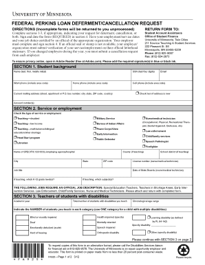 Federal Perkins Loan Cancellation or Deferment Request