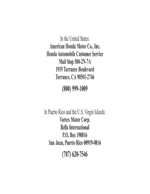 Honda Vehicle Change of Address or Ownership Notification