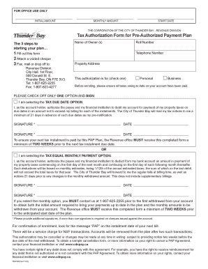 Tax Authorization Form for Pre-Authorized Payment Plan