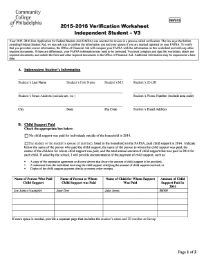 2015–2016 Verification Worksheet