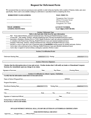 Request for Deferment Form