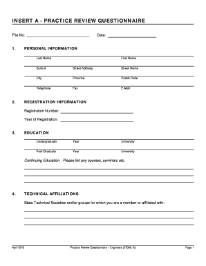 Practice Review Questionnaire for Engineers