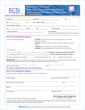 Federal Perkins Loan Deferment/Cancellation Request
