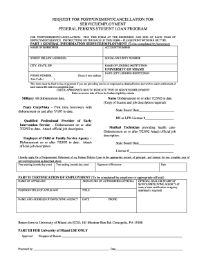 Federal Perkins Loan Postponement/Cancellation Form