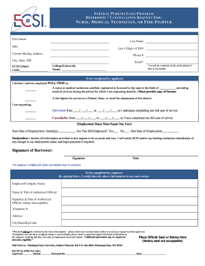 Federal Perkins Loan Deferment/Cancellation Request