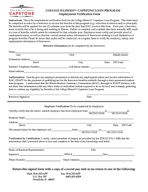 College Illinois Capstone Loan Program Employment Verification Form