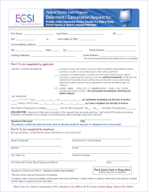 Federal Perkins Loan Deferment Cancellation Request