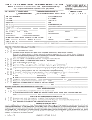 Texas Driver License Application Form