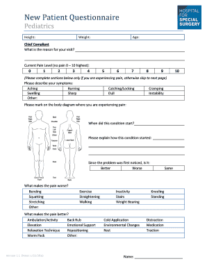 New Patient Questionnaire Pediatrics