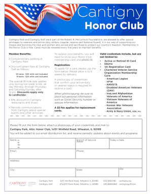 Cantigny Honor Club Membership Application