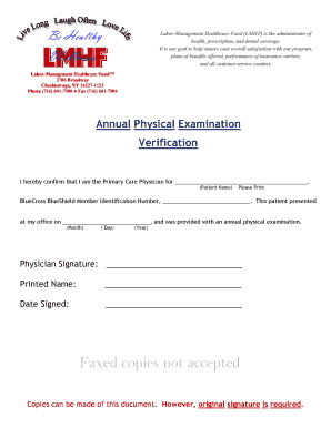 Annual Physical Examination Verification Form