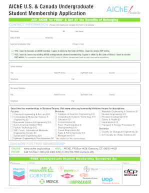 AIChE Undergraduate Student Membership Application