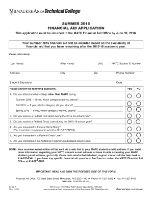 Summer 2016 Financial Aid Application