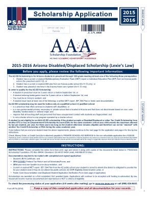 Arizona Disabled/Displaced Scholarship Application