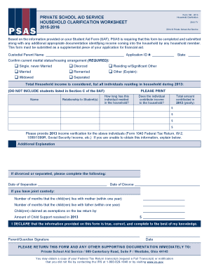 Private School Aid Service Household Clarification Form 2013